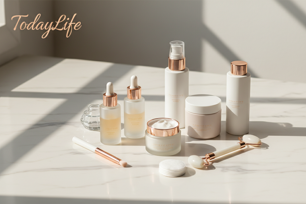a banner of beauty products with the name of todaylife